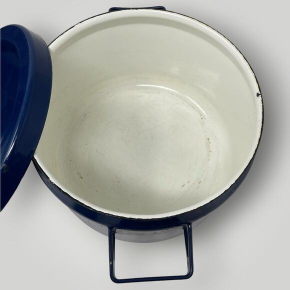 Vtg MCM Finel Arabia Enamelware Stockpot Dutch Oven Seppo Mallat Finland Blue - Picture 2 of 4